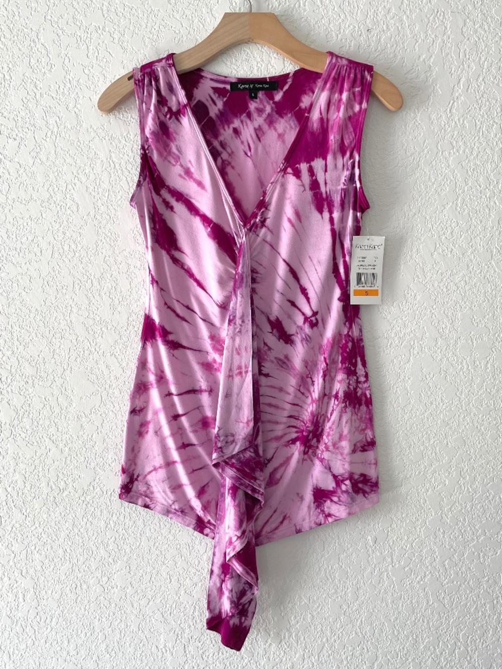 Karen Kane Sleeveless Top Women S Pink Tie Dye Boho Festival Stretch V-Neck NWT